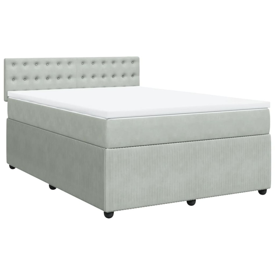 Cama box spring con colchón terciopelo gris claro 160x200