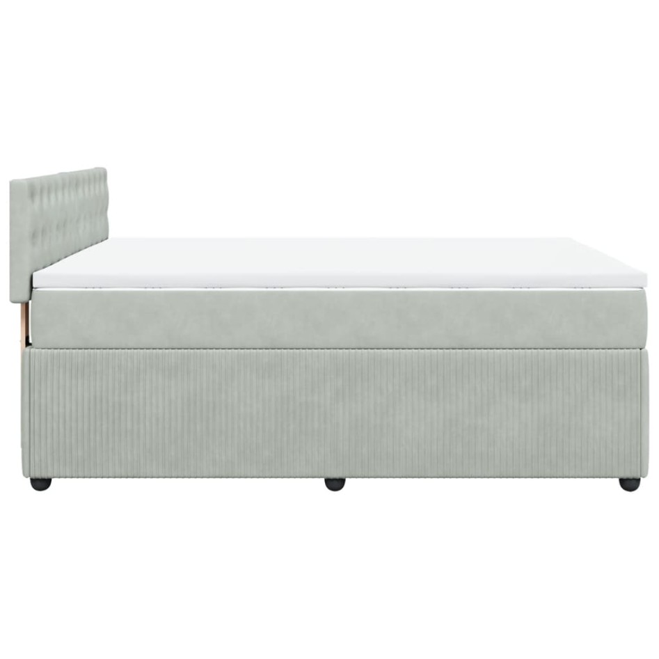 Cama box spring con colchón terciopelo gris claro 160x200