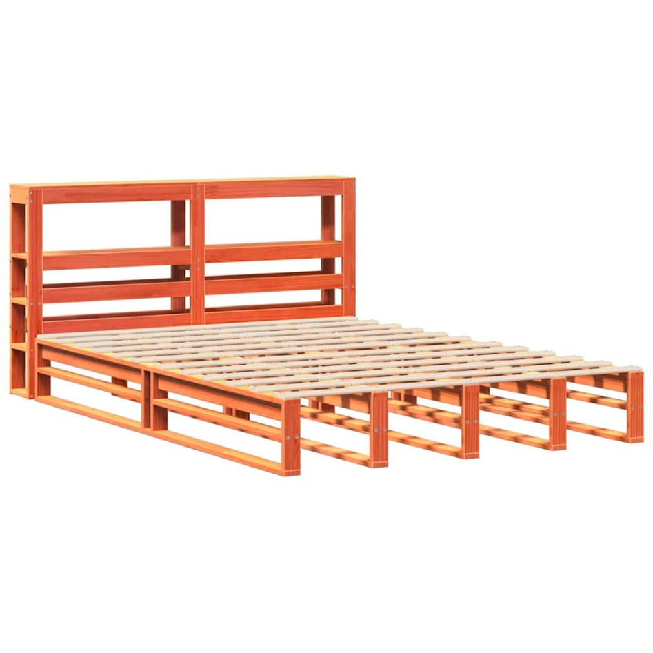 Cama sin colchón madera maciza de pino marrón cera 120x200