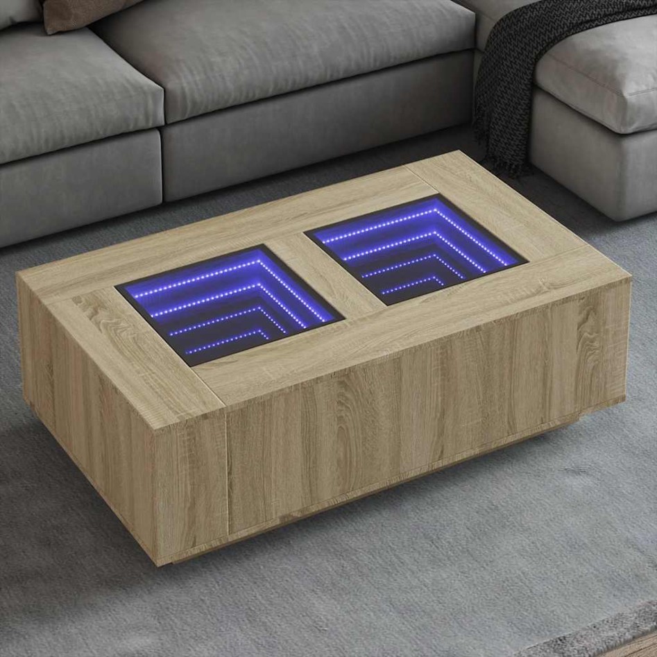 Mesa de centro con Infinity LED roble Sonoma 116x69x40