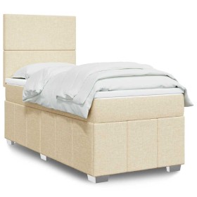 Cama box spring con colchón tela color crema 80x200