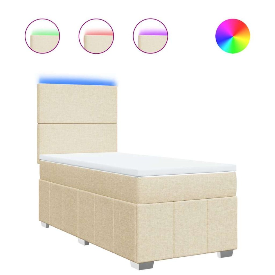 Cama box spring con colchón tela color crema 80x200