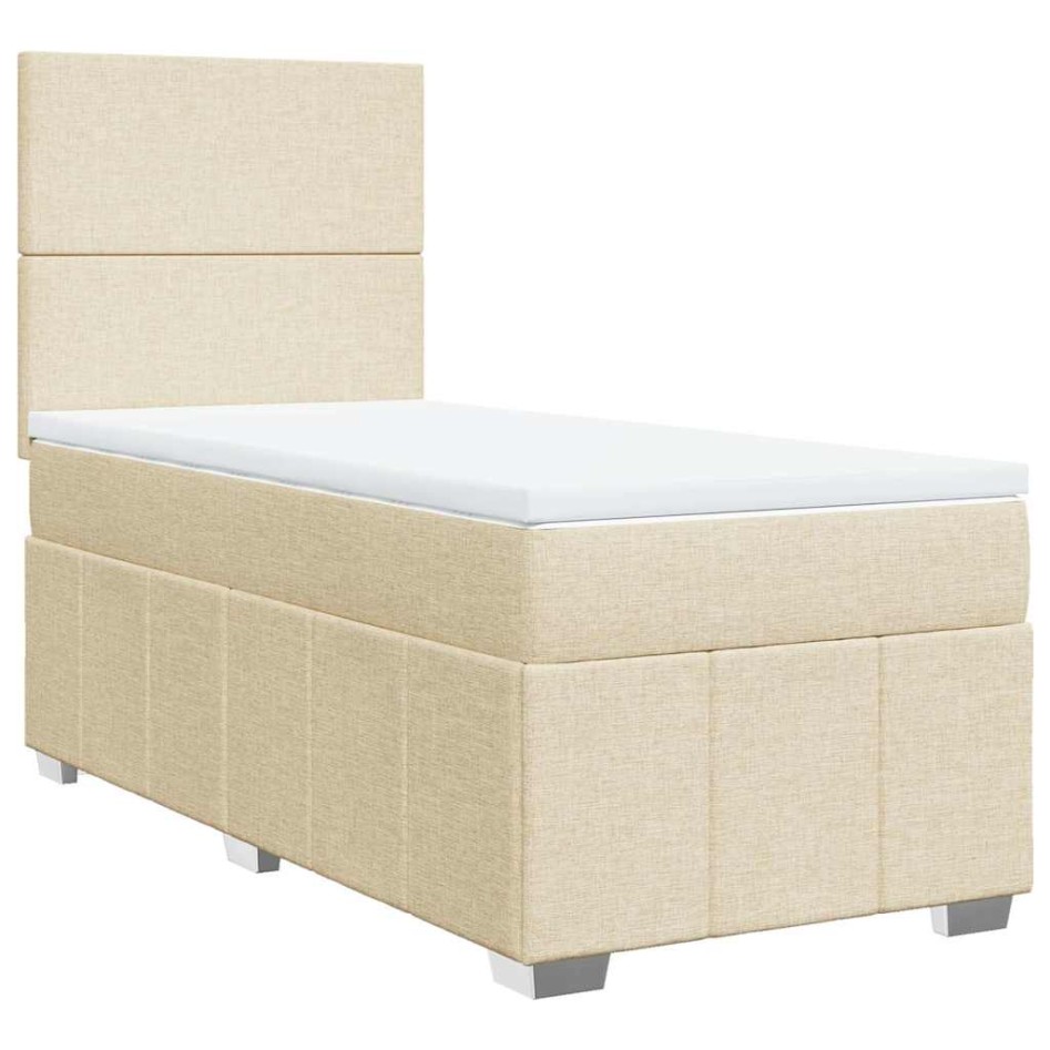 Cama box spring con colchón tela color crema 80x200