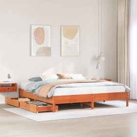 Cama sin colchón madera maciza de pino marrón cera 200x200