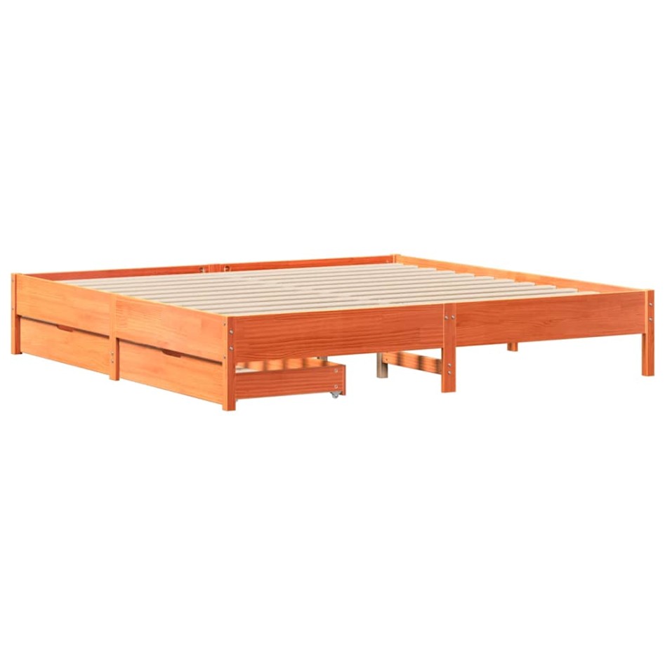 Cama sin colchón madera maciza de pino marrón cera 200x200