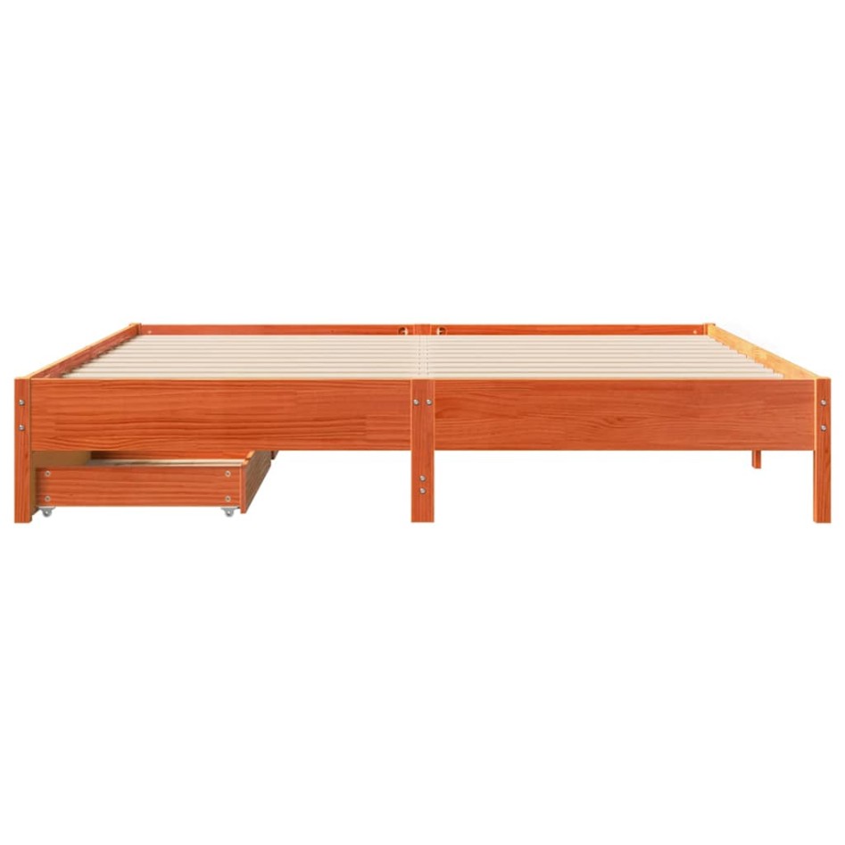 Cama sin colchón madera maciza de pino marrón cera 200x200