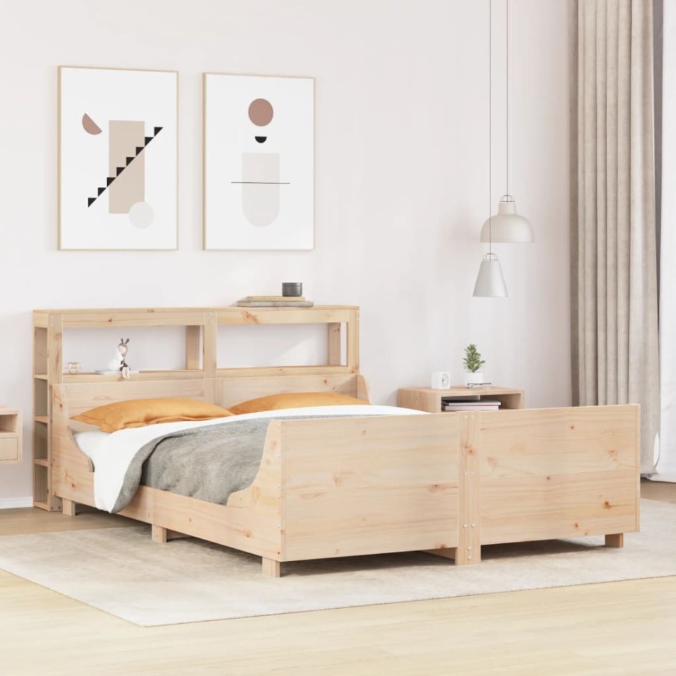 Estructura de cama sin colchón madera de pino blanco 150x200