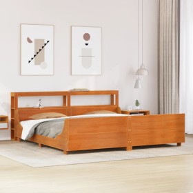 Cama sin colchón madera maciza de pino marrón cera 200x200