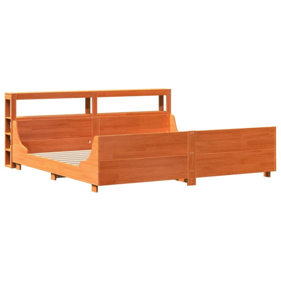 Cama sin colchón madera maciza de pino marrón cera 200x200
