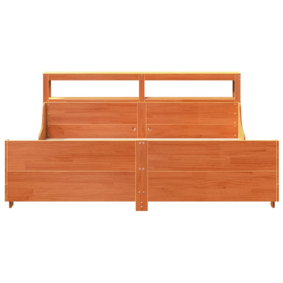 Cama sin colchón madera maciza de pino marrón cera 200x200