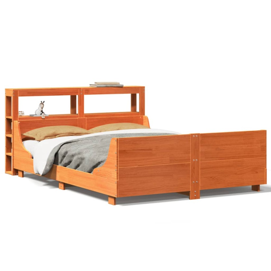 Cama sin colchón madera maciza de pino marrón cera 140x200