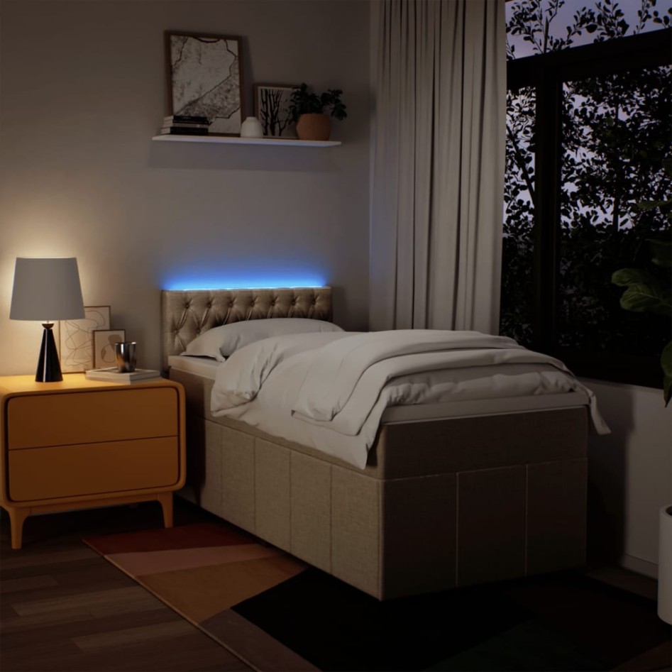 Cama box spring con colchón tela color crema 90x200