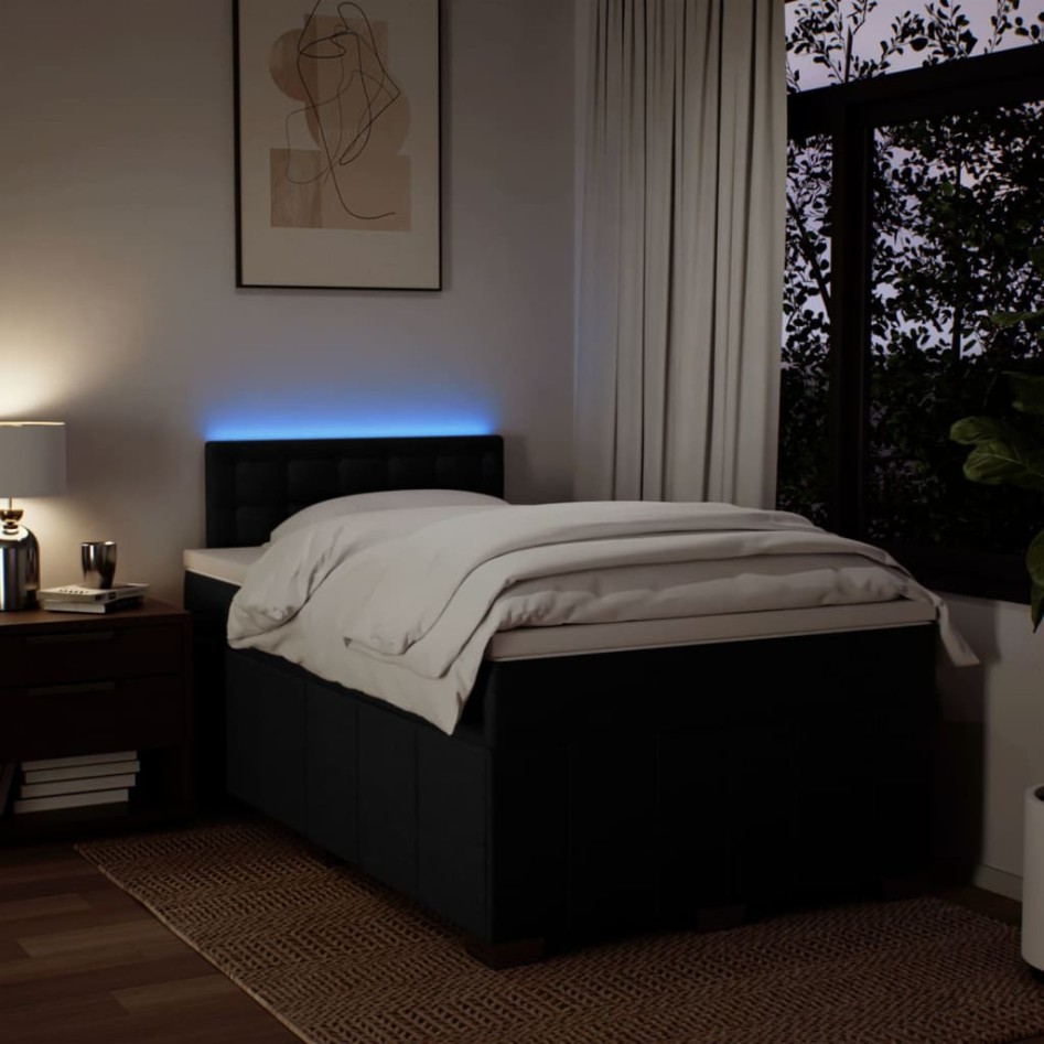 Cama box spring con colchón tela negro 120x200