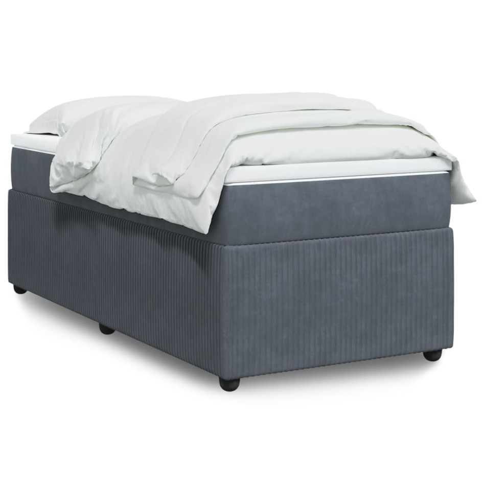 Cama box spring con colchón terciopelo gris oscuro 90x190