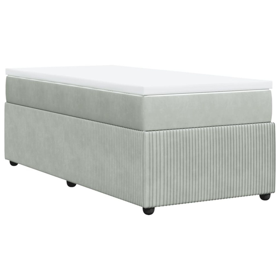 Cama box spring con colchón terciopelo gris claro 90x190