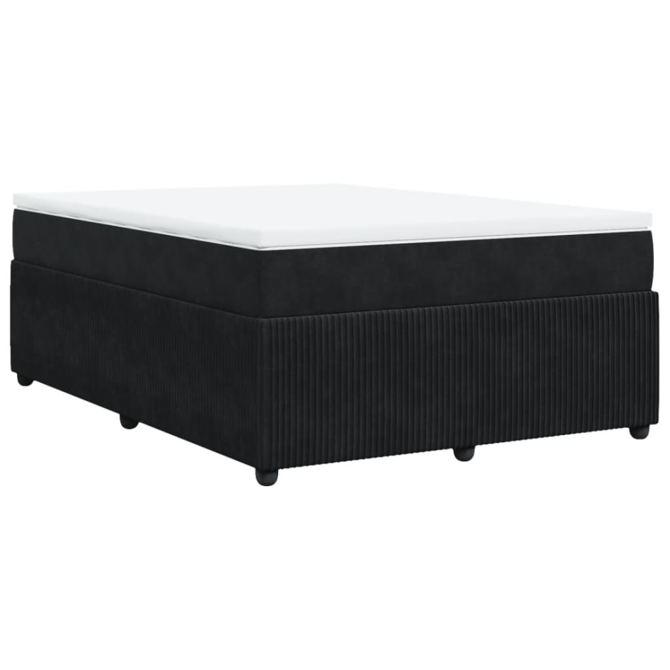Cama box spring con colchón terciopelo negro 140x190