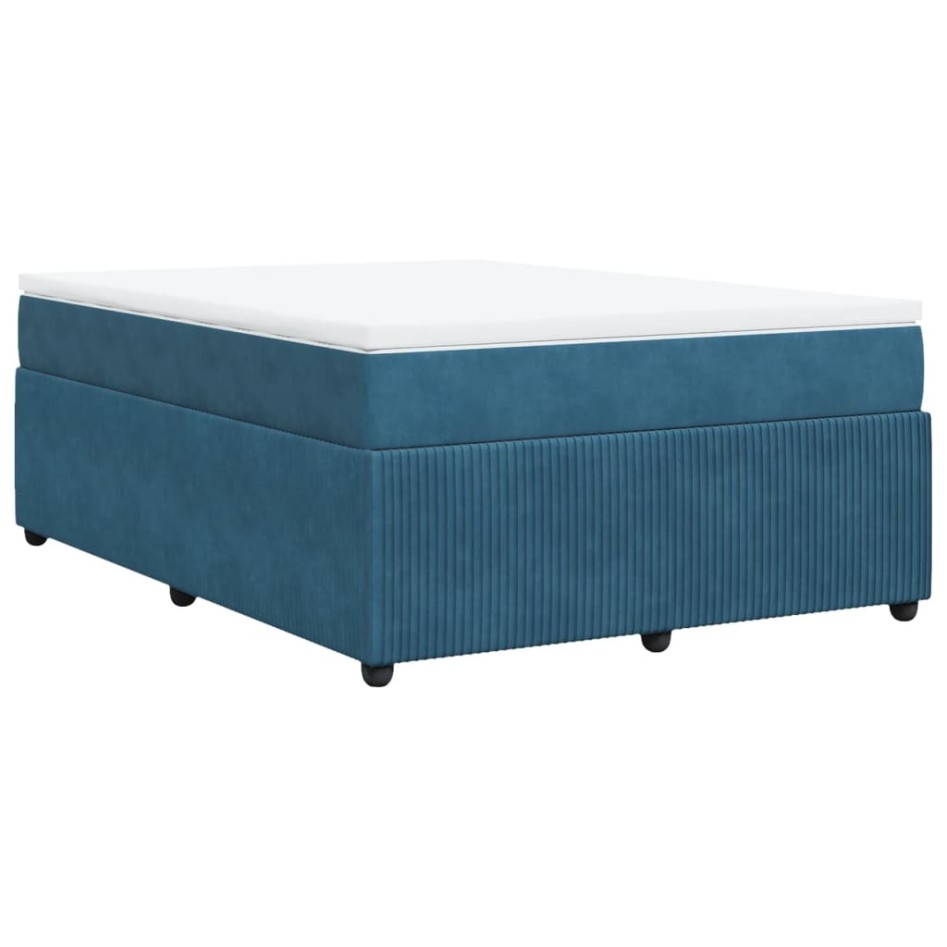 Cama box spring con colchón terciopelo azul oscuro 140x190