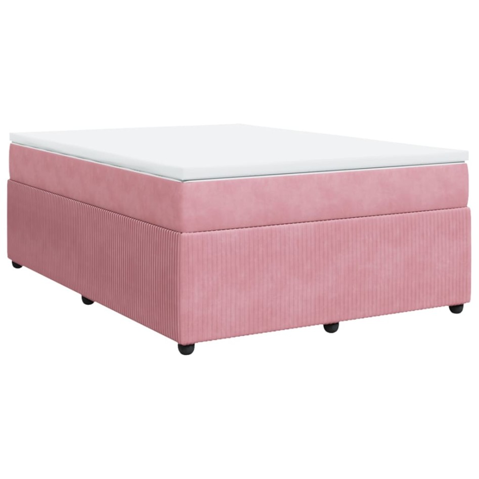 Cama box spring con colchón terciopelo rosa 140x200