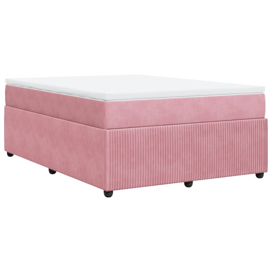Cama box spring con colchón terciopelo rosa 140x200