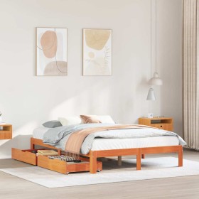 Estructura de cama con cajones madera pino marrón 120x190