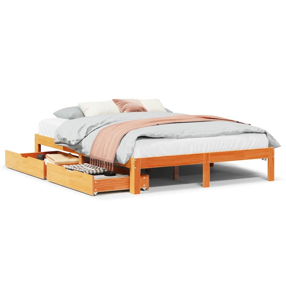 Estructura de cama con cajones madera pino marrón 120x190