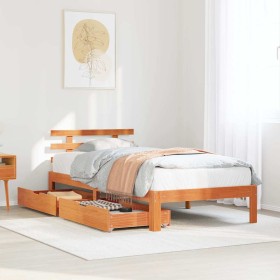 Estructura cama con cajones madera maciza pino marrón