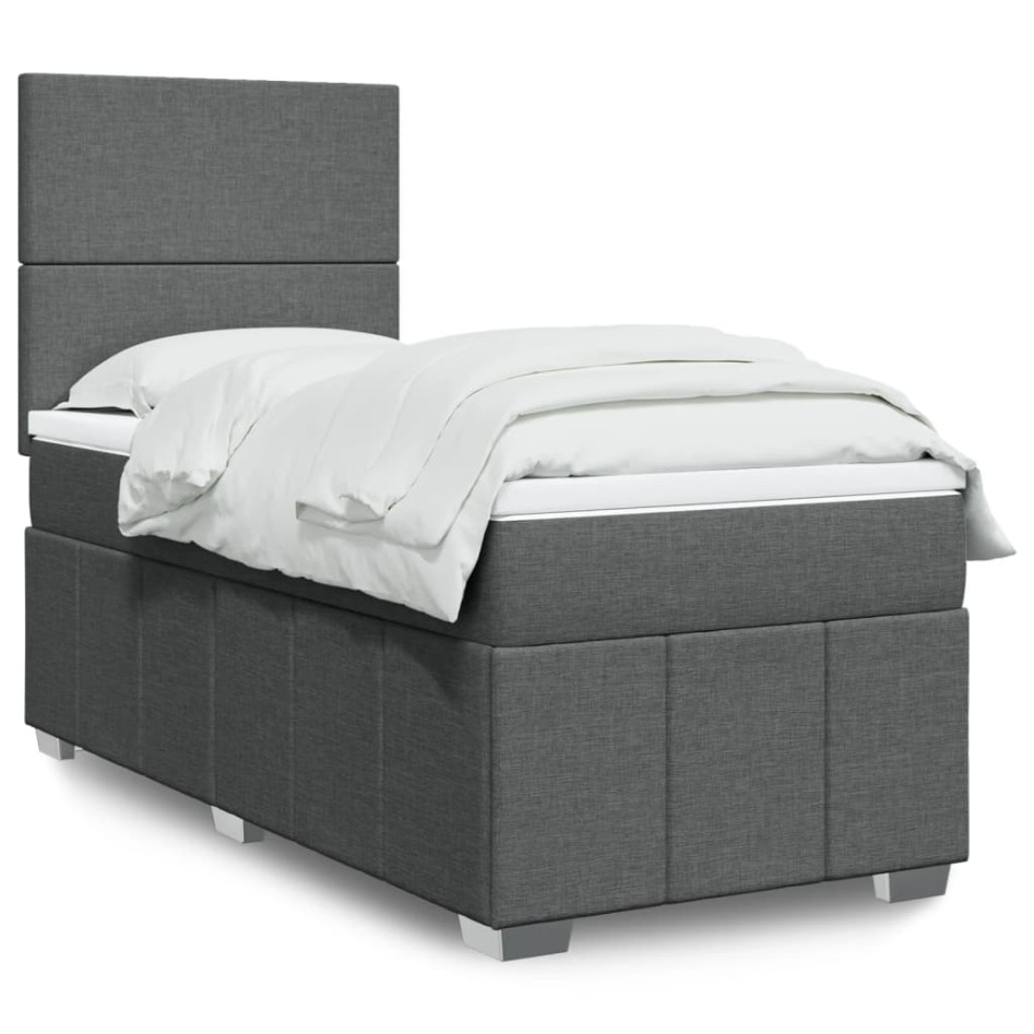 Cama box spring con colchón tela gris oscuro 90x190