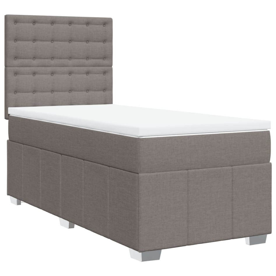 Cama box spring con colchón tela gris taupe 100x200