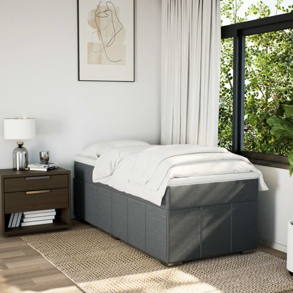 Cama box spring con colchón tela gris oscuro 90x190