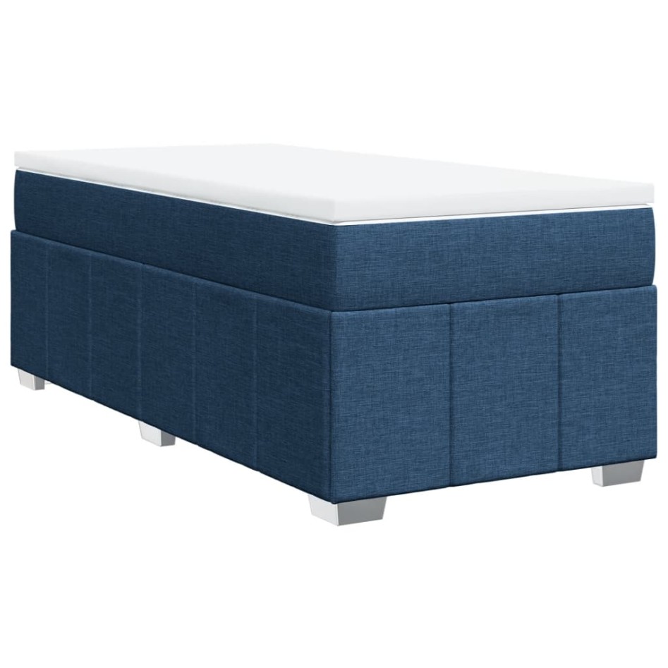 Cama box spring con colchón tela azul 90x200
