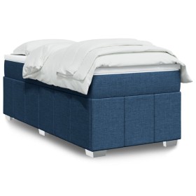 Cama box spring con colchón tela azul 100x200