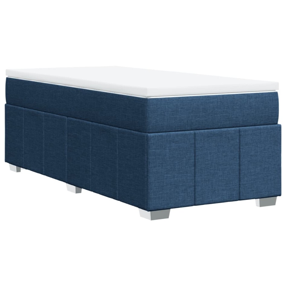 Cama box spring con colchón tela azul 100x200