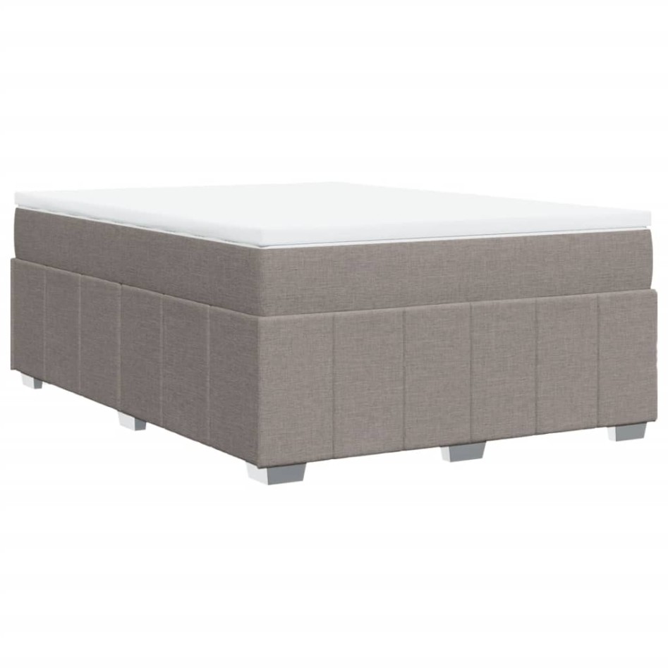 Cama box spring con colchón tela gris taupe 140x190