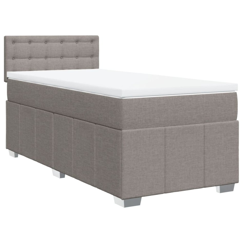 Cama box spring con colchón tela gris taupe 80x200