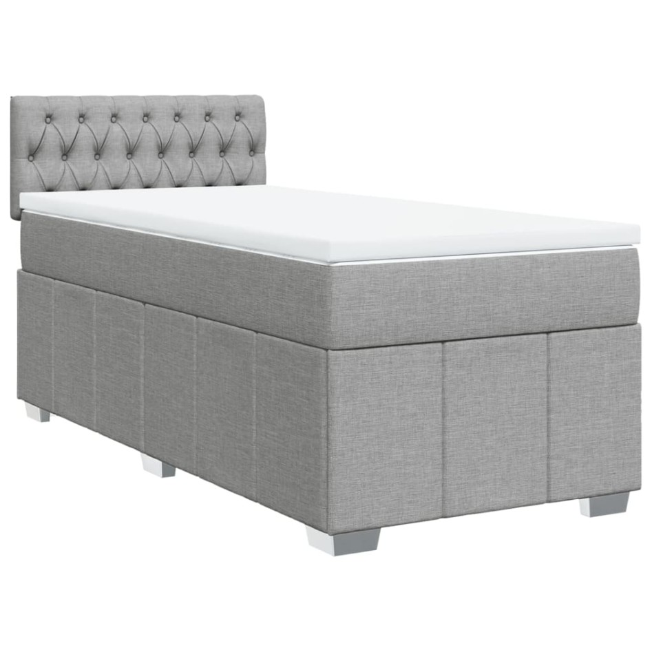 Cama box spring con colchón tela gris claro 90x190