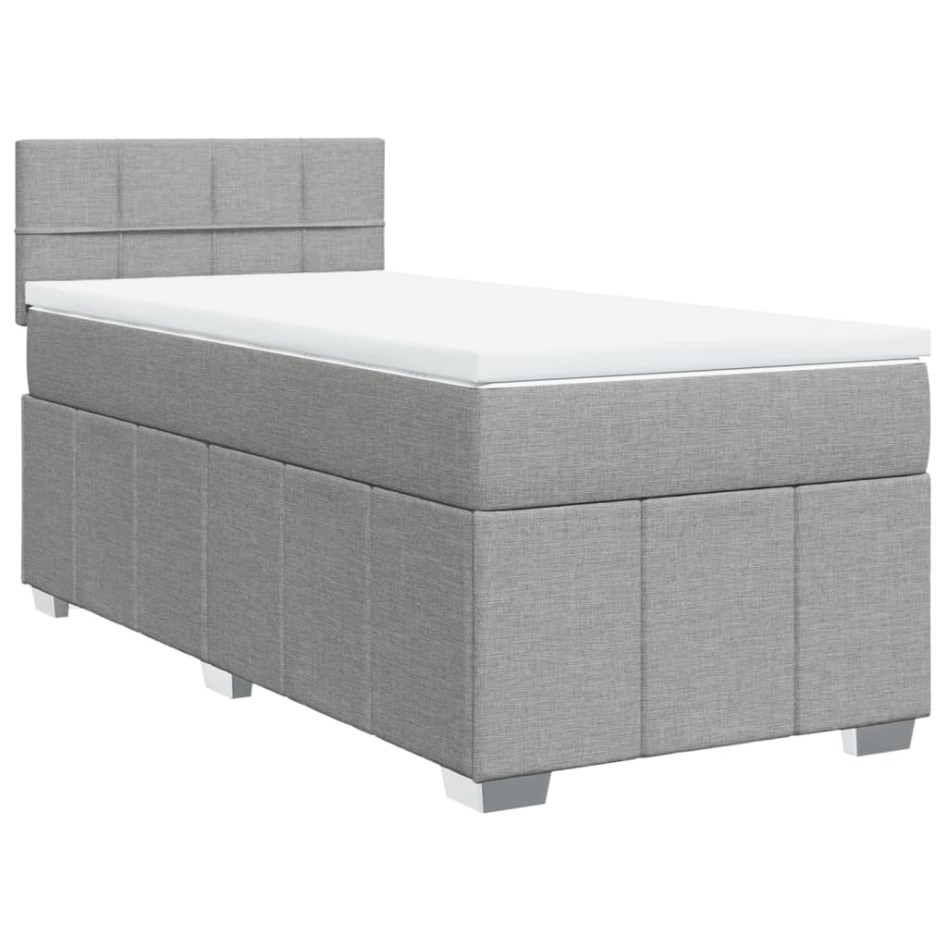 Cama box spring con colchón tela gris claro 90x200