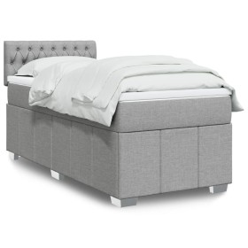 Cama box spring con colchón tela gris claro 90x200