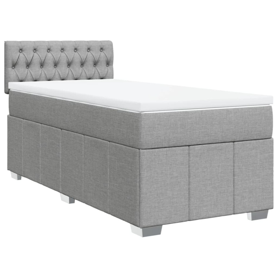 Cama box spring con colchón tela gris claro 90x200