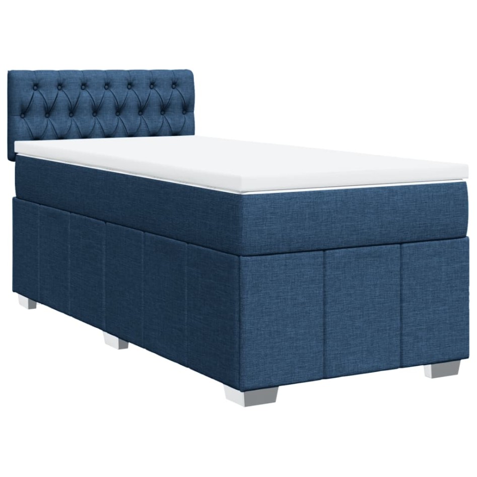 Cama box spring con colchón tela azul 90x200