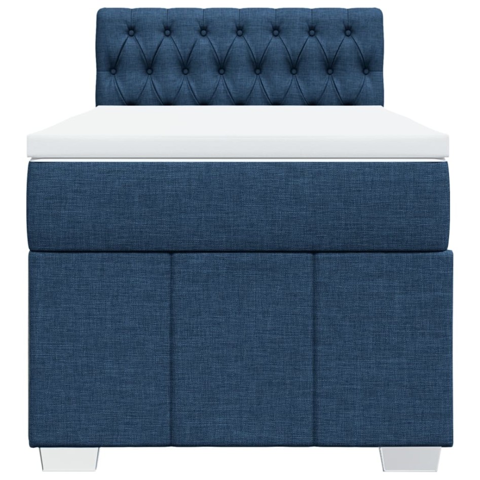 Cama box spring con colchón tela azul 90x200