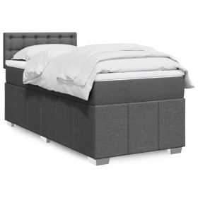 Cama box spring con colchón tela gris oscuro 90x200