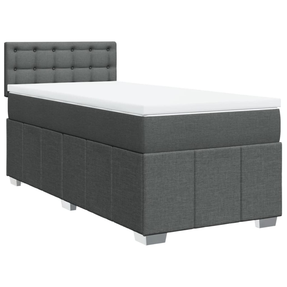 Cama box spring con colchón tela gris oscuro 90x200