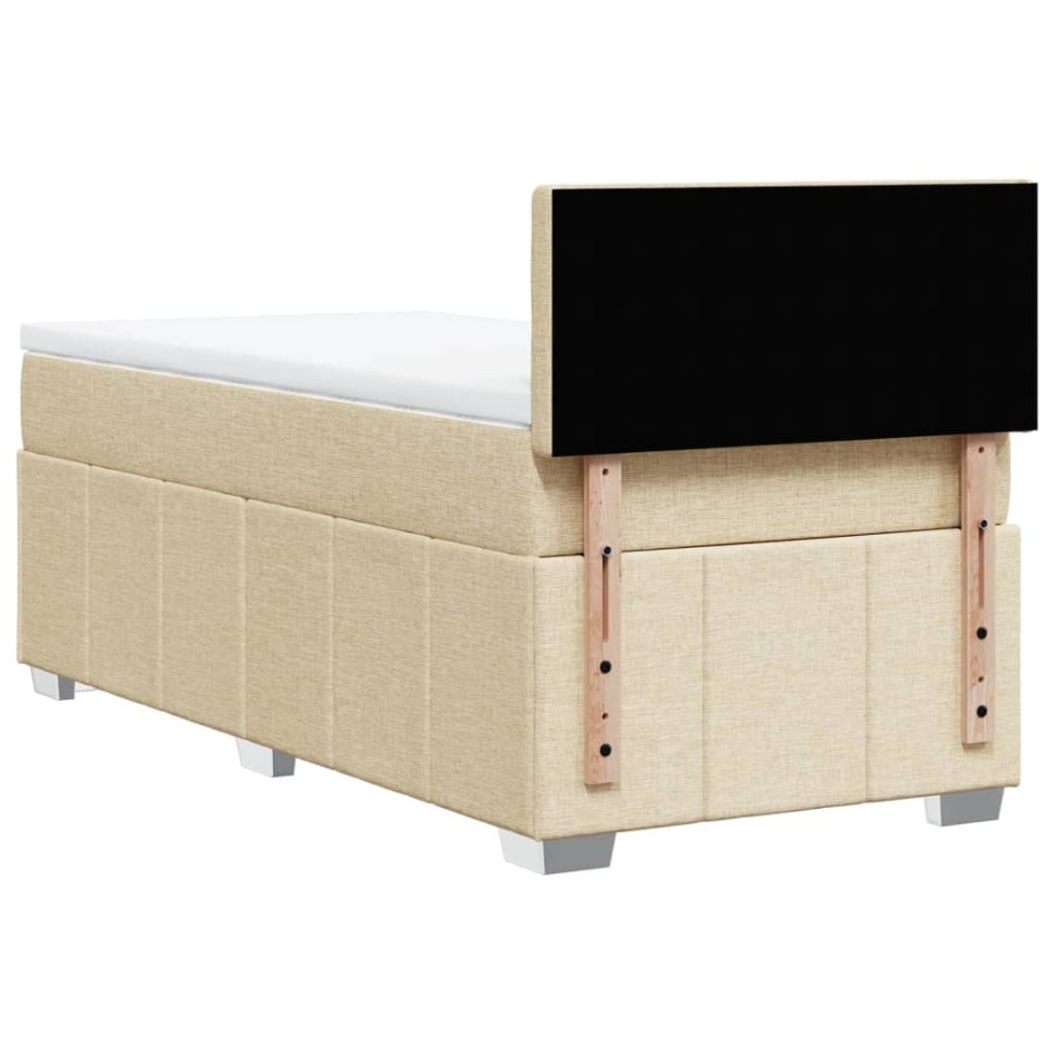 Cama box spring con colchón tela color crema 90x200