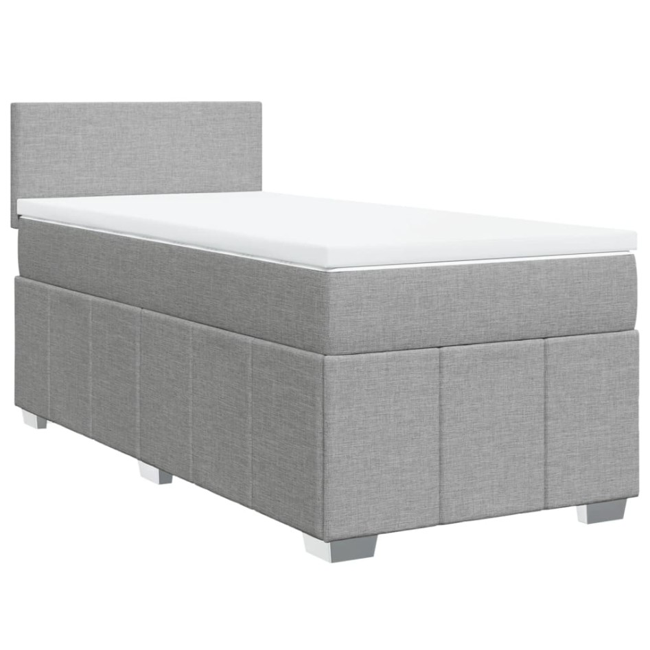 Cama box spring con colchón tela gris claro 100x200