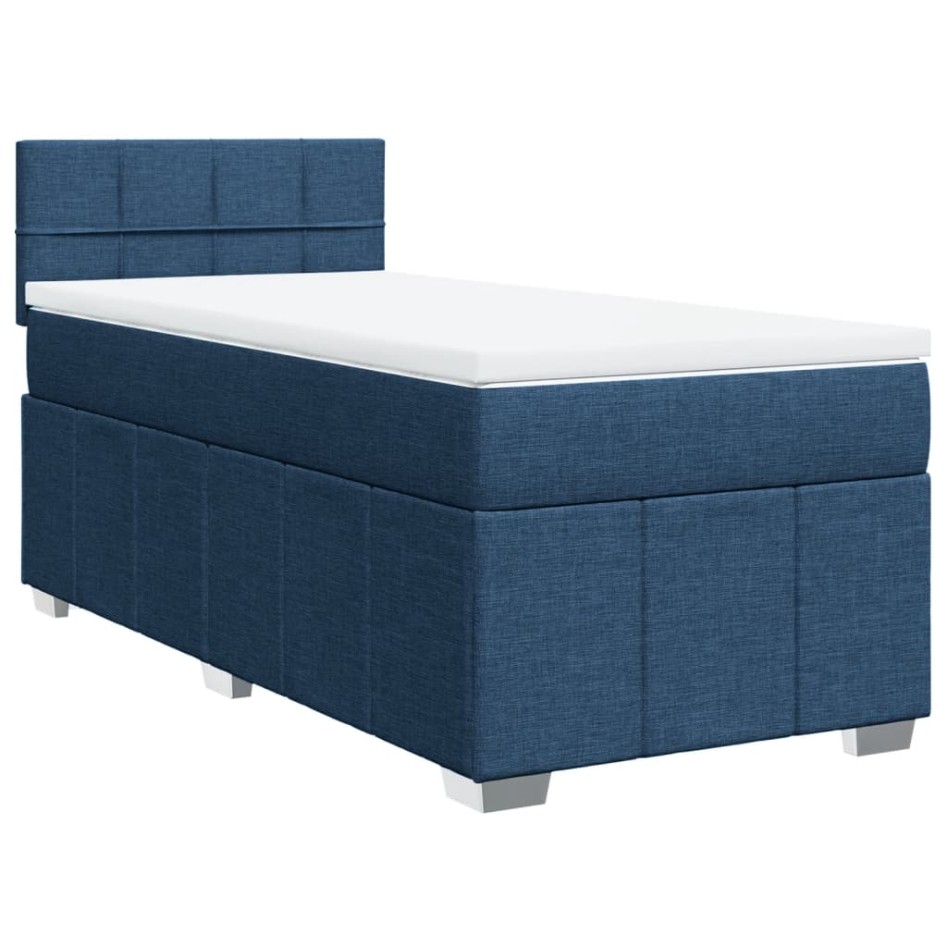 Cama box spring con colchón tela azul 100x200