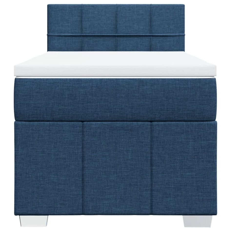 Cama box spring con colchón tela azul 100x200