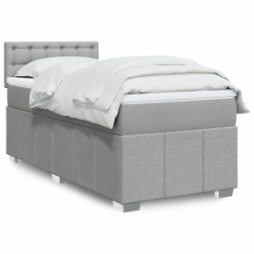 Cama box spring con colchón tela gris claro 100x200