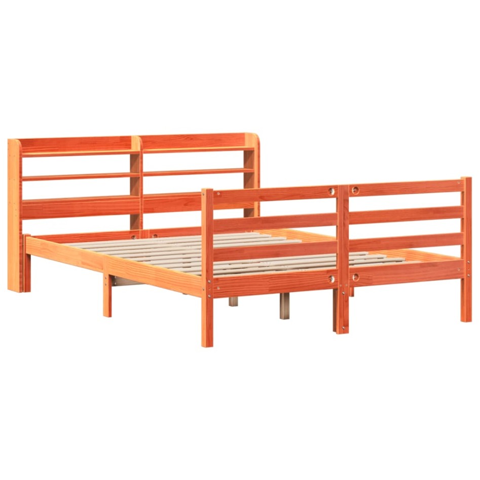 Cama sin colchón madera maciza de pino marrón cera 120x200
