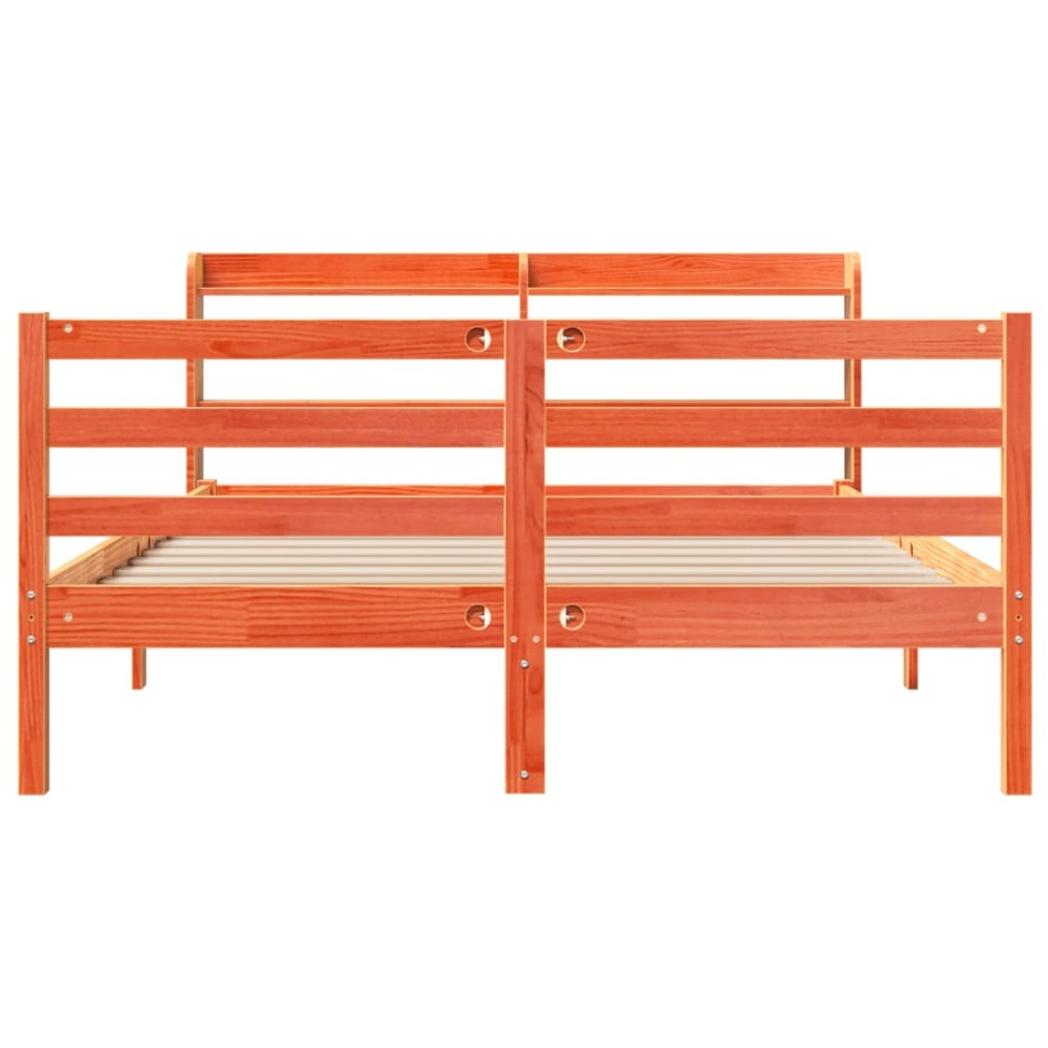 Cama sin colchón madera maciza de pino marrón cera 120x200