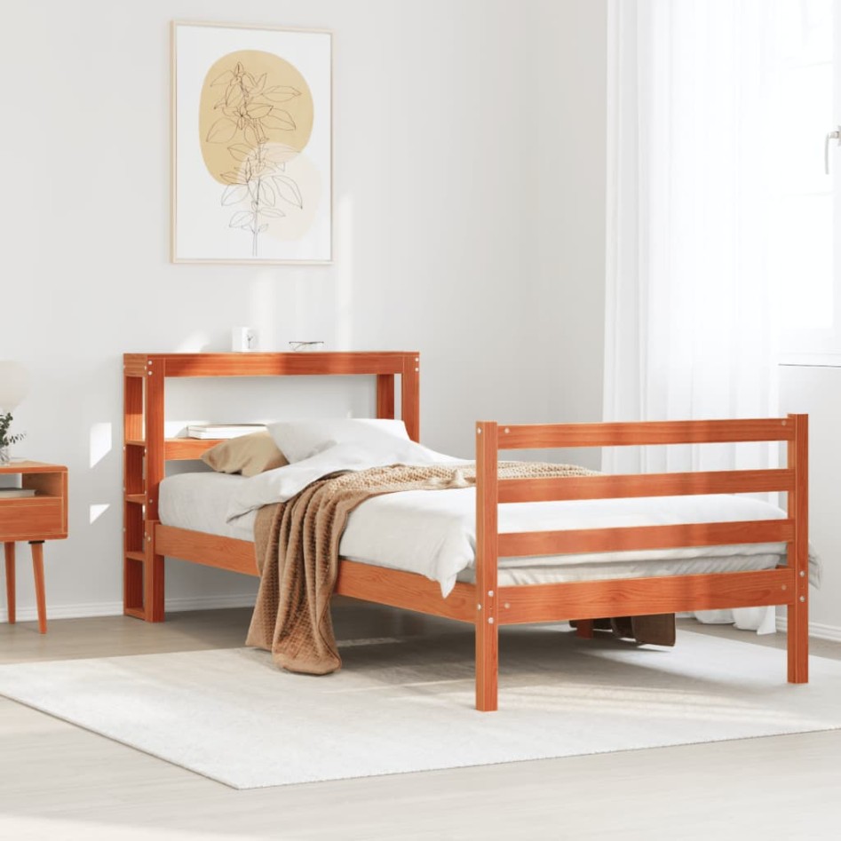 Estructura de cama sin colchón madera de pino marrón 90x200